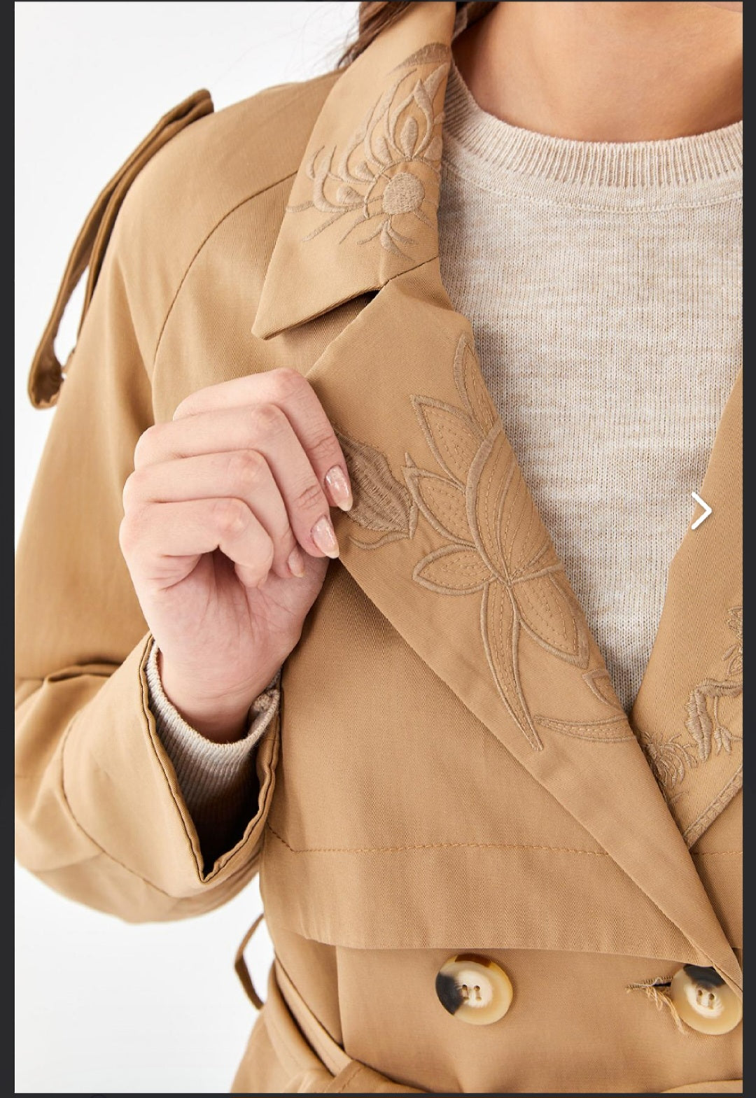 KAYRA Embroidered Double Breasted Trench Coat