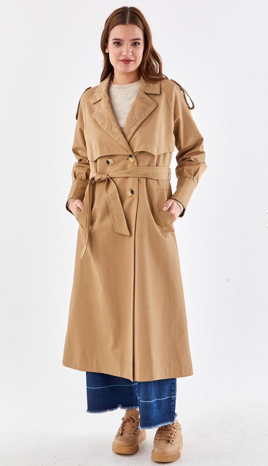 KAYRA Embroidered Double Breasted Trench Coat