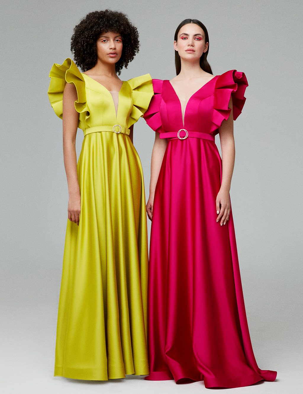 TIARA Butterfly Sleeve Belted Evening Dress Cyclamen