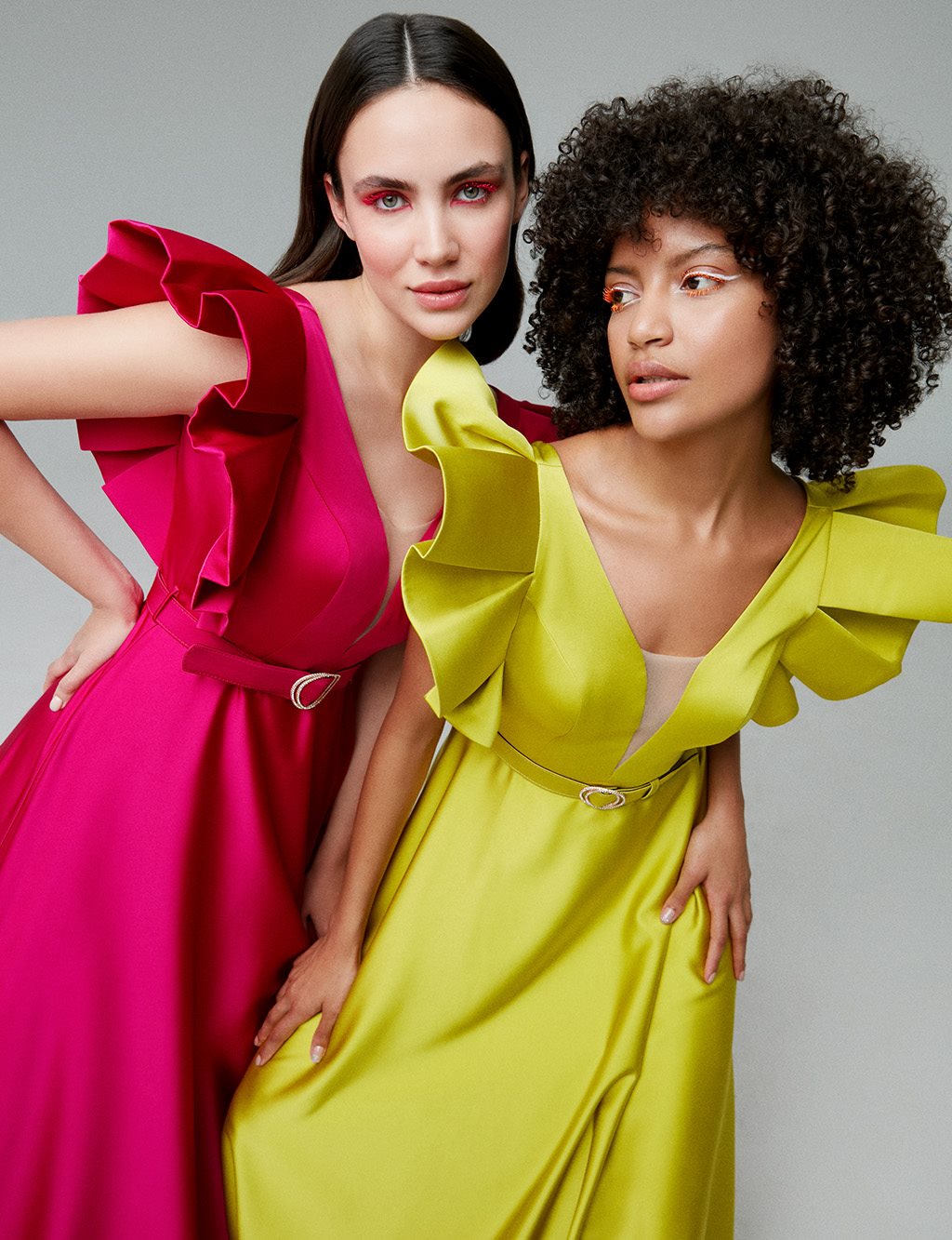 TIARA Butterfly Sleeve Belted Evening Dress Cyclamen