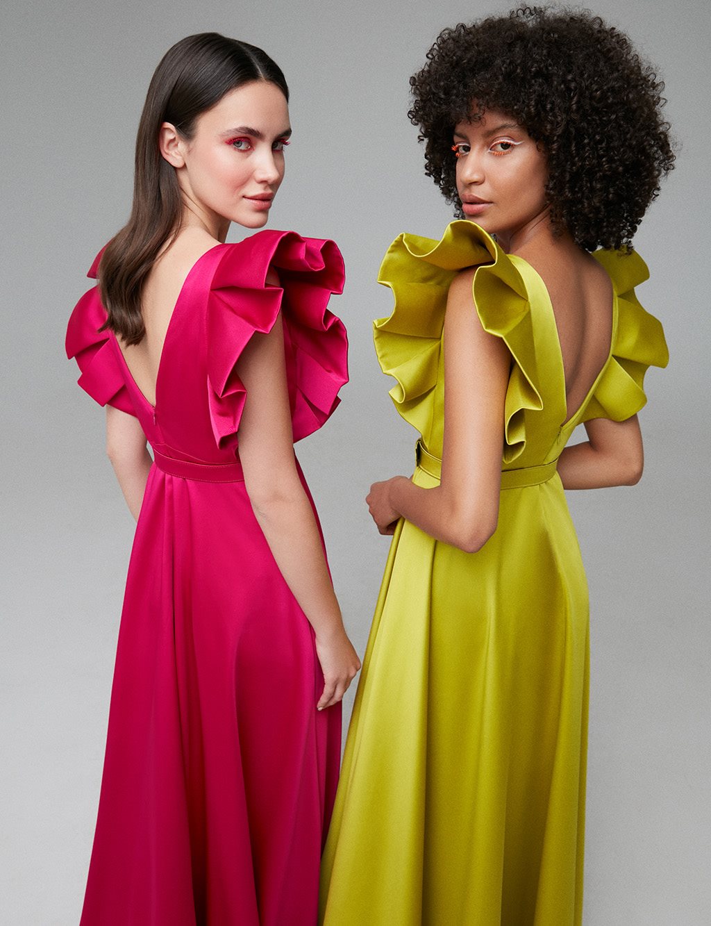 TIARA Butterfly Sleeve Belted Evening Dress Cyclamen