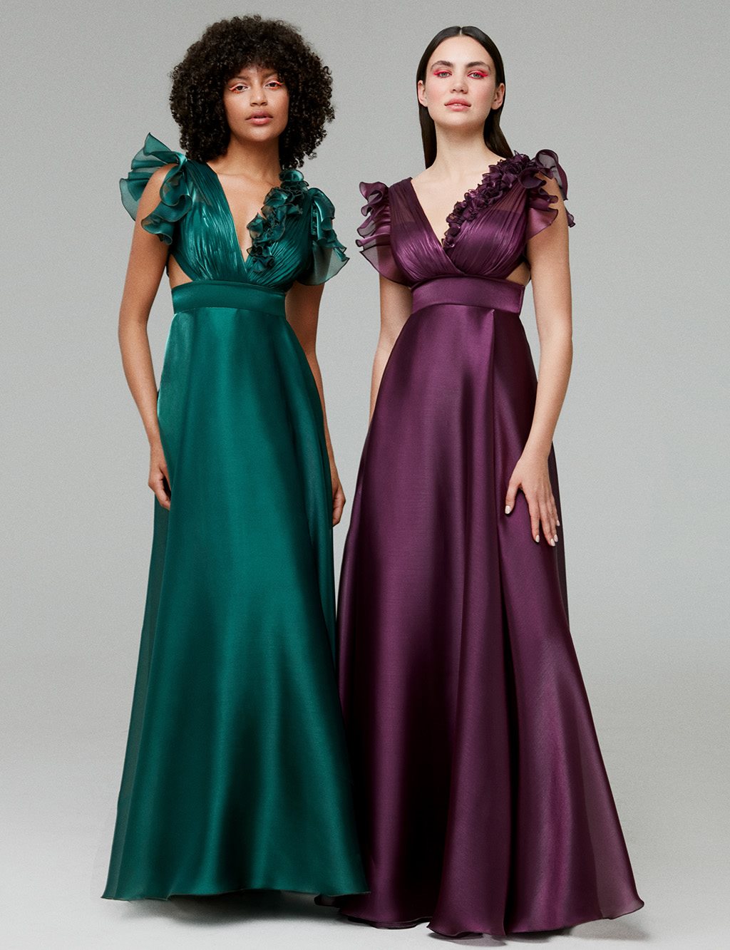 Tiara V Neck Organza Evening Dress Green