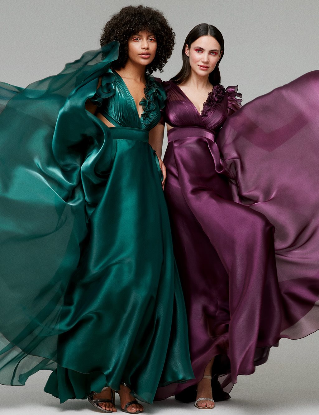 Tiara V Neck Organza Evening Dress Green