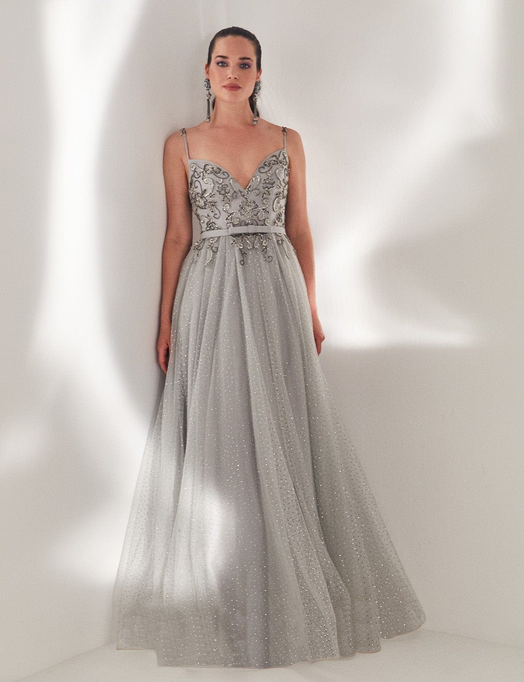 TIARA Rope Strap, Polka Dot Evening Dress B20 26148 Silver