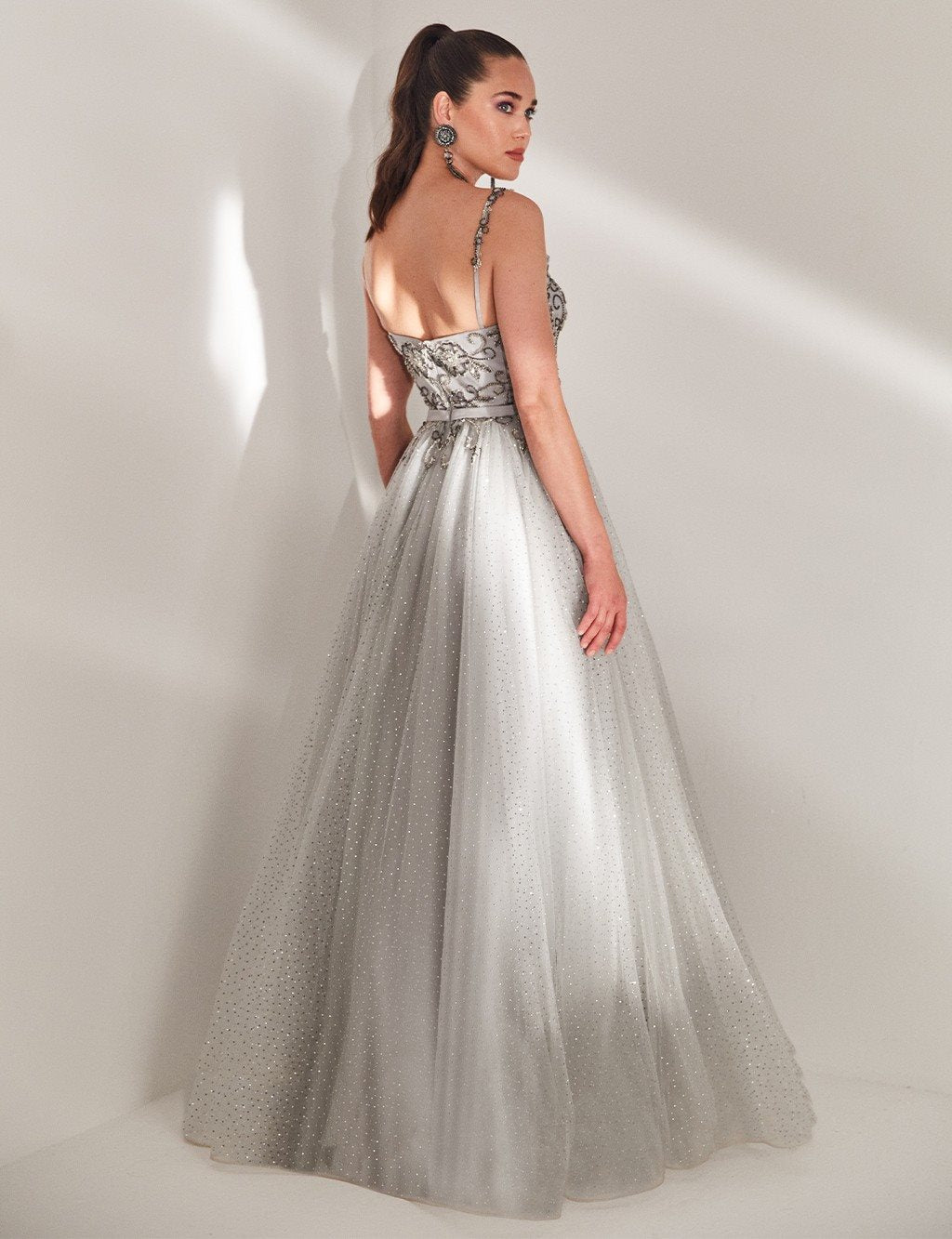 TIARA Rope Strap, Polka Dot Evening Dress B20 26148 Silver