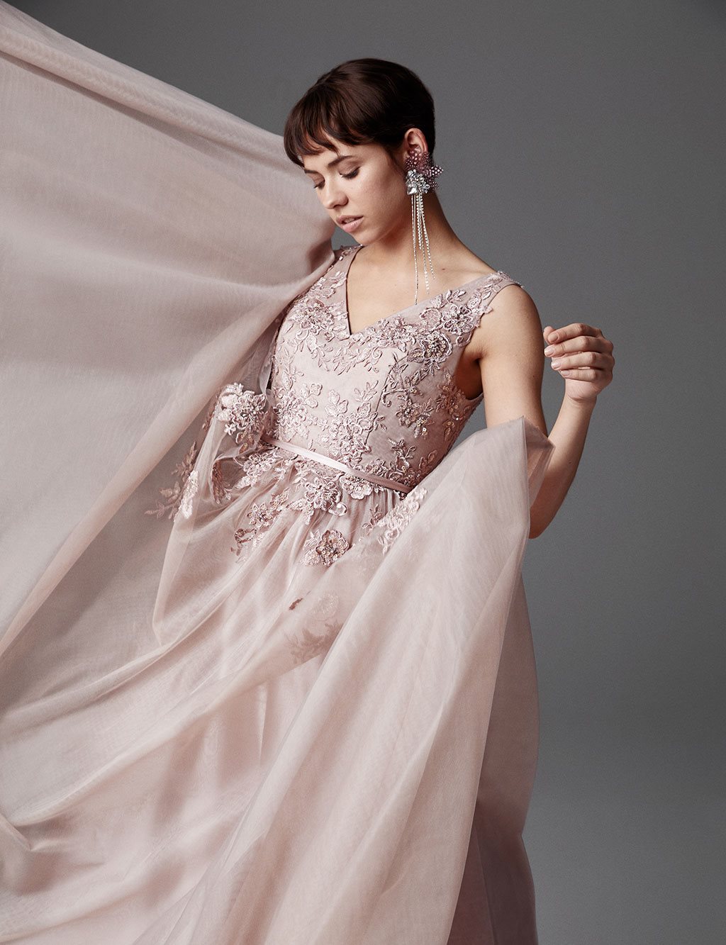 TIARA Embroidered Fluffy Skirt Evening Dress Lilac