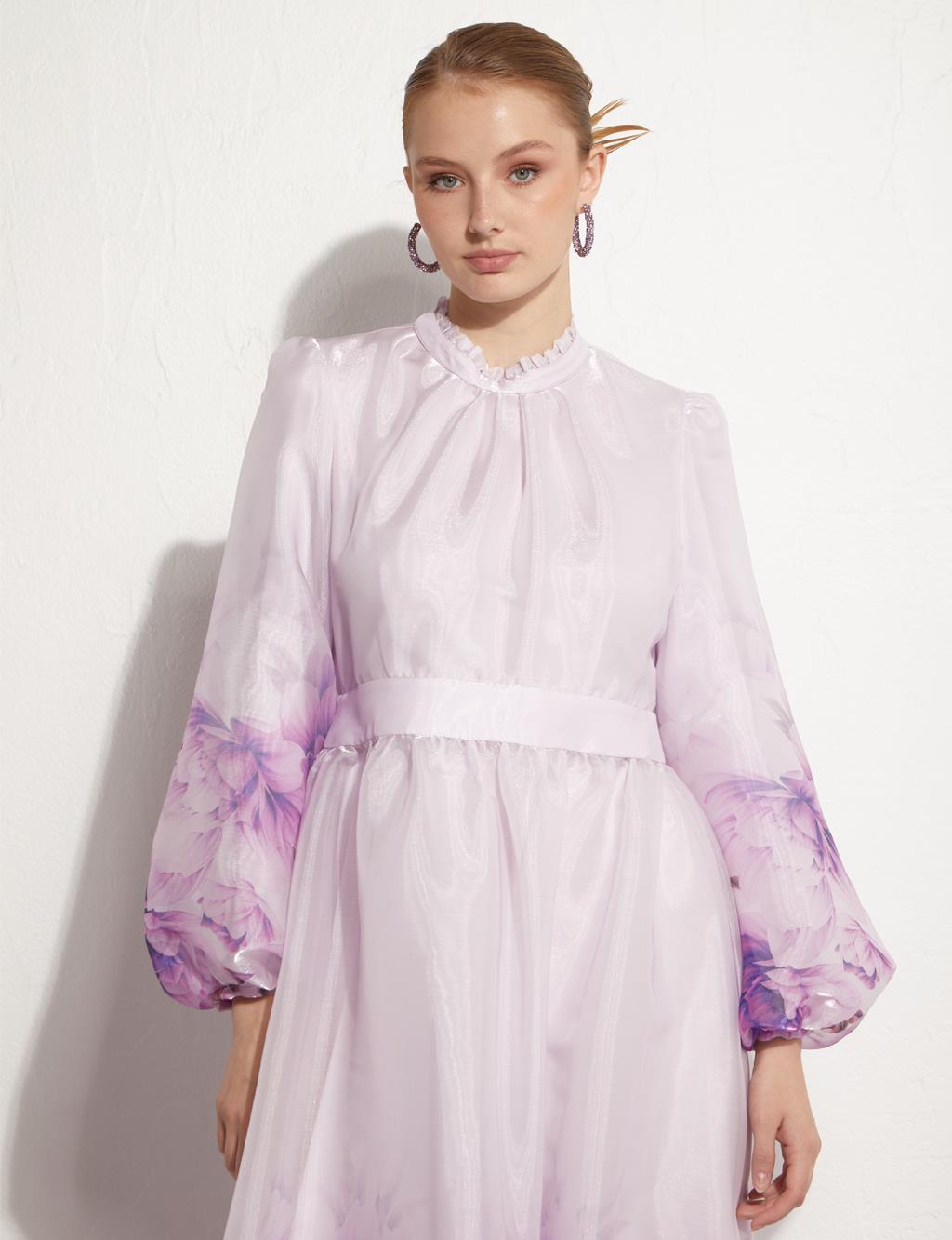 KAYRA Floral Pattern Chiffon Covered Dress Light Lilac
