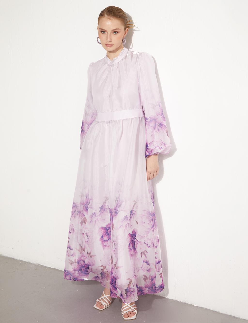 KAYRA Floral Pattern Chiffon Covered Dress Light Lilac
