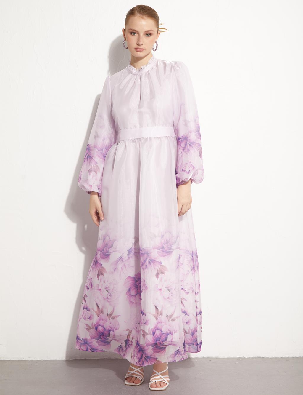 KAYRA Floral Pattern Chiffon Covered Dress Light Lilac