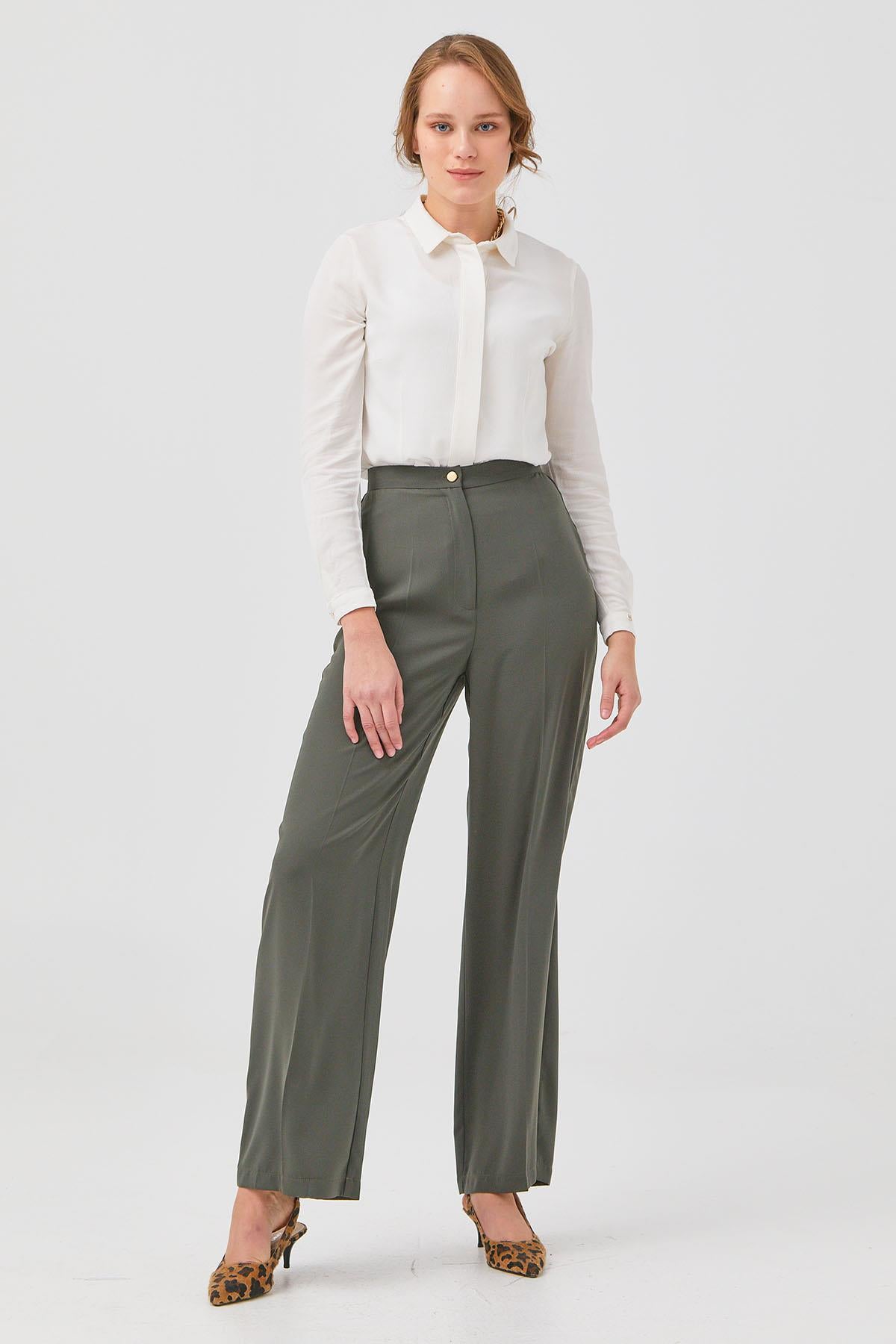 Vivencia Wide Leg Pants-Khaki Green