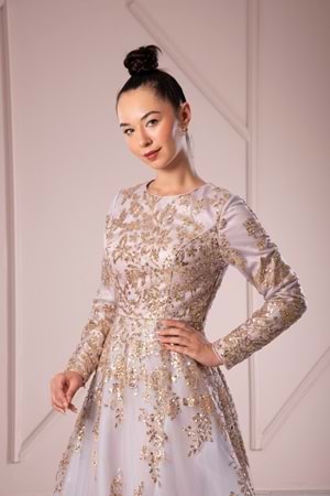 TIARA GOLD SEQUIN EMBROIDERED EVENING DRESS