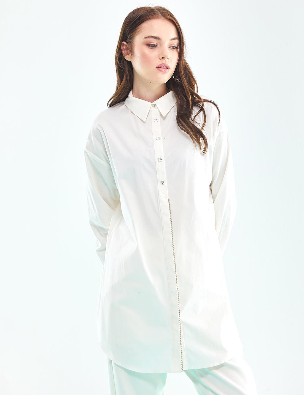 Kayra Garnish Placket Tunic Ecru