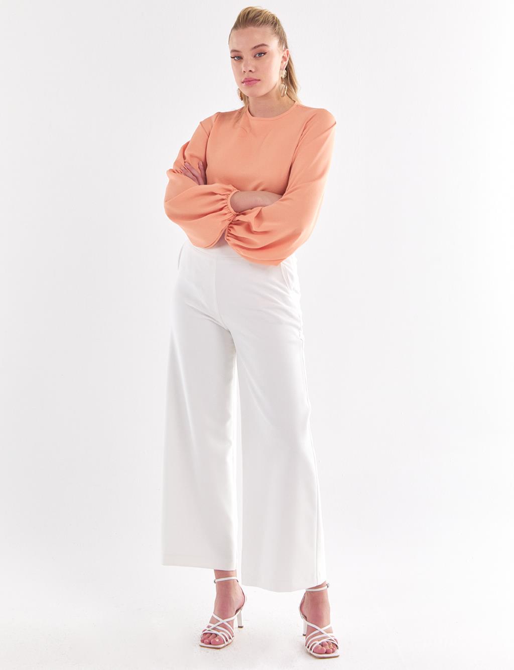 Kayra Wide Leg High Waist Pants Ecru