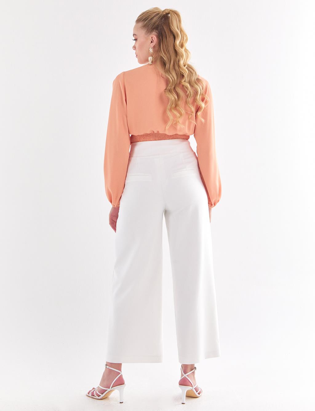 Kayra Wide Leg High Waist Pants Ecru
