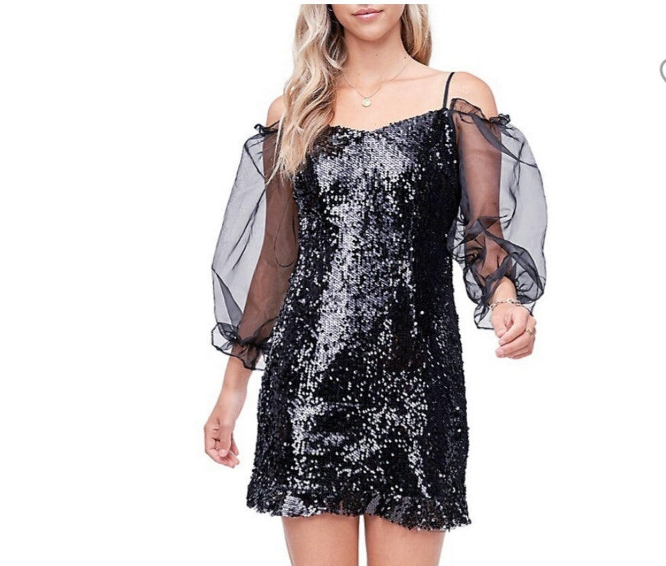 En Saison Off-The-Shoulder Organza Sequin Mini Dress