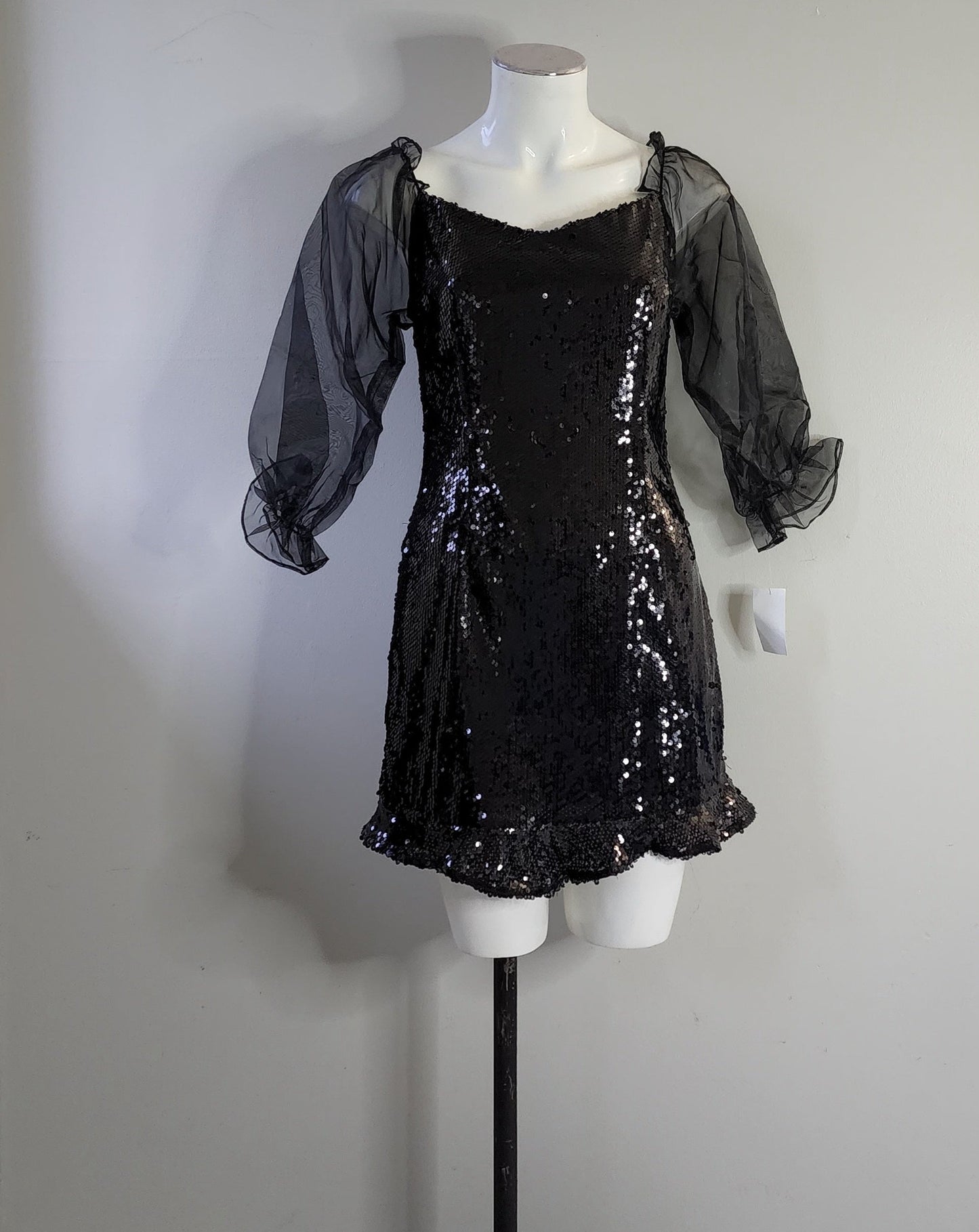 En Saison Off-The-Shoulder Organza Sequin Mini Dress