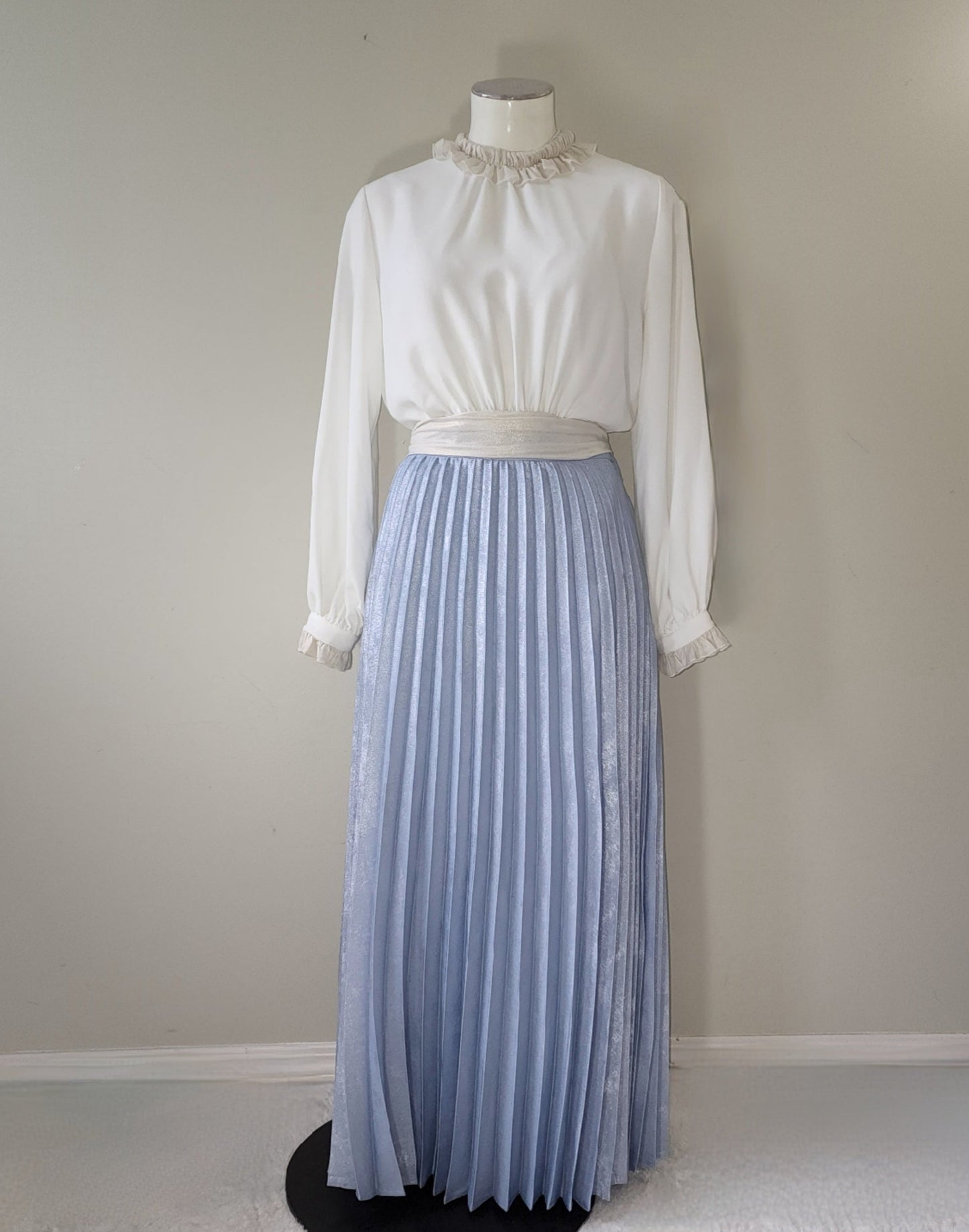 Kayra Glittery Jacquard Pleated Skirt Blue B21 12001