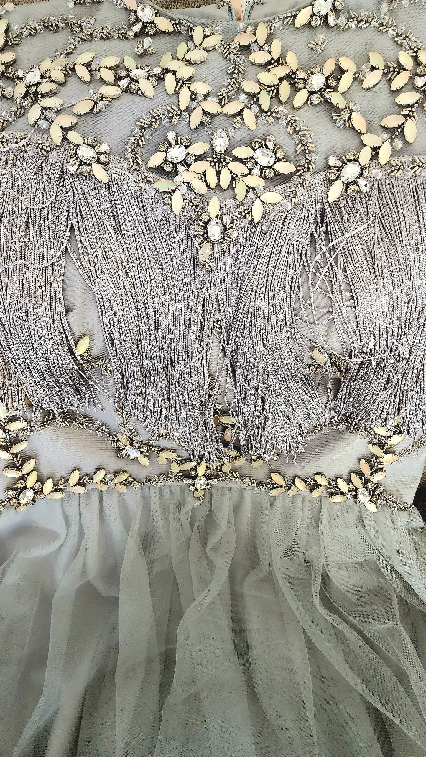 TIARA Fringe Detailed Evening Dress B9 26039 Grey TA-B9-26039-07