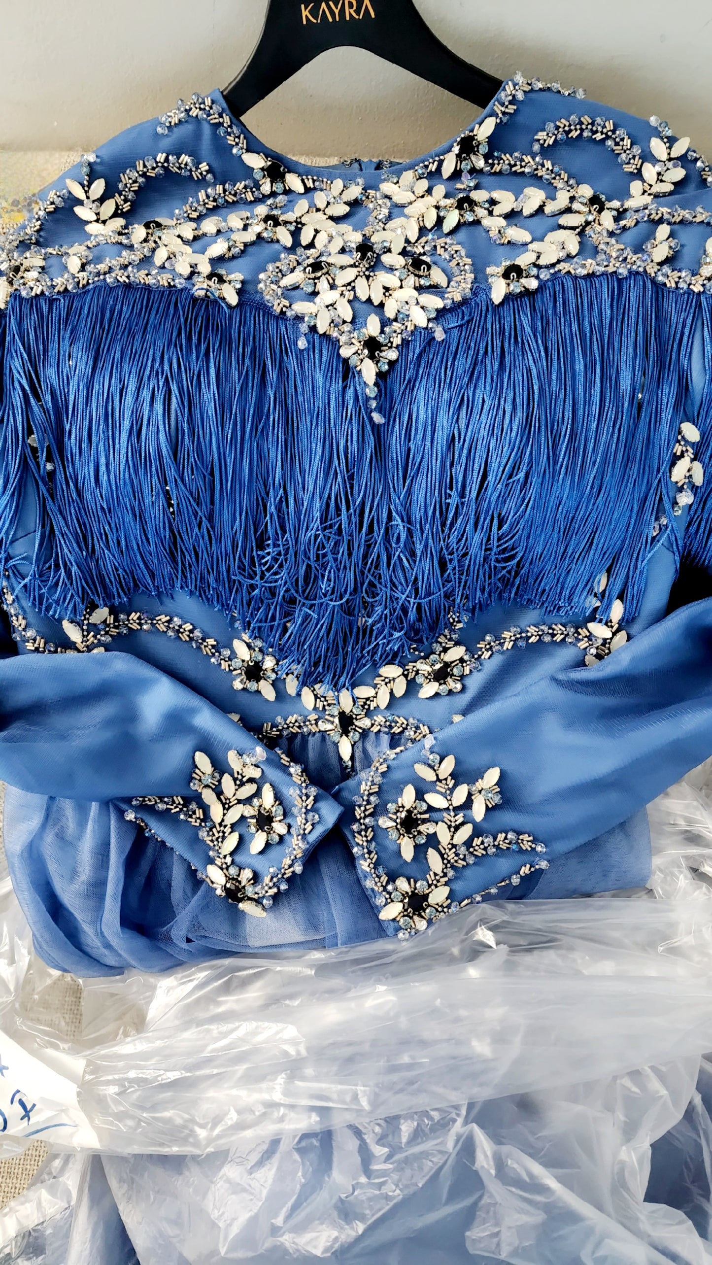 TIARA Fringe Detailed Evening Dress B9 26039 Blue TA-B9-26039-09