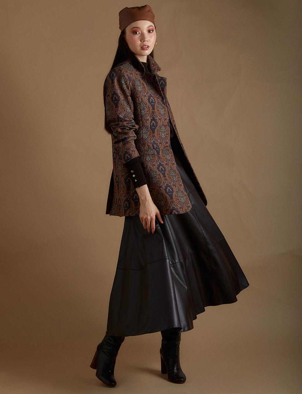 Ethnic Patterned Blazer Jacket Indigo-Camel KA-A22-13098-39-06