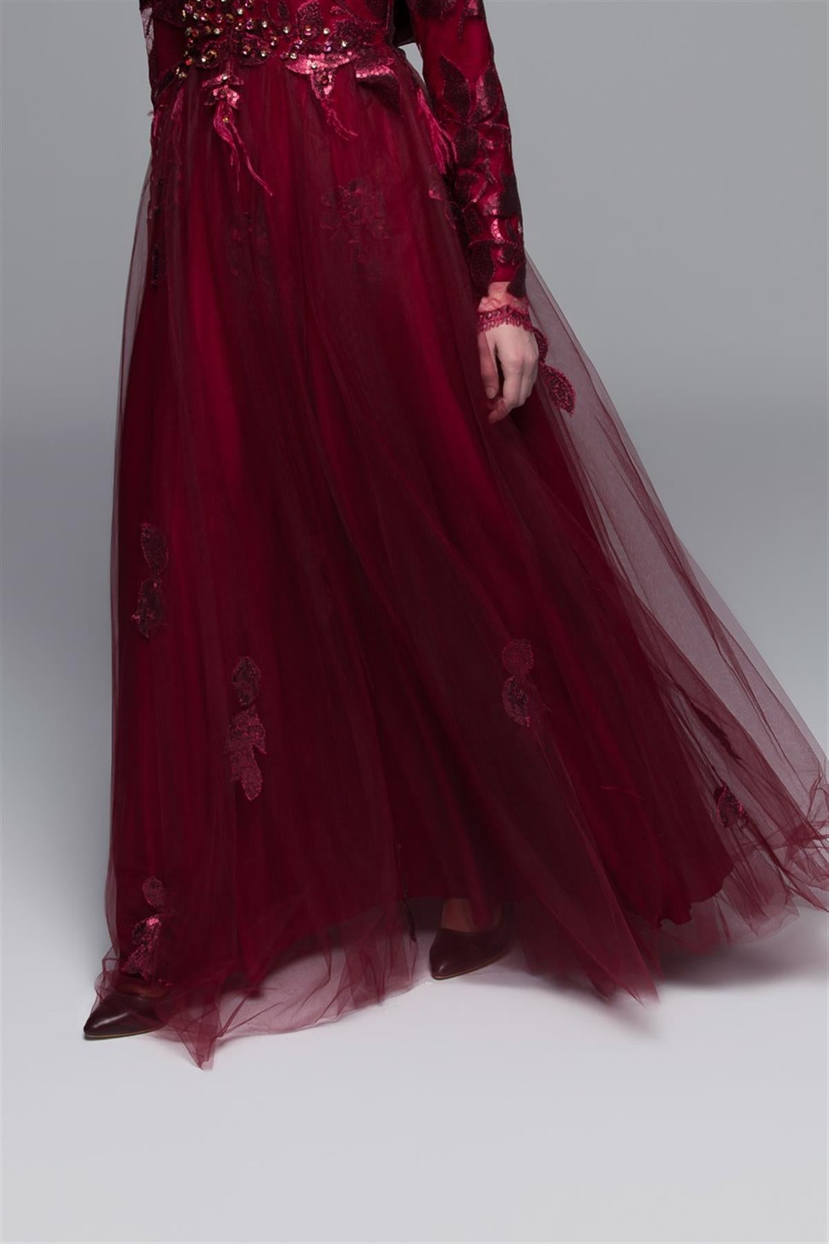 Armine Long Sleeve Evening Dress Wine