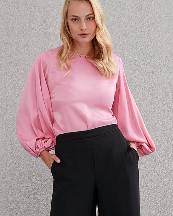 Round-neck Satin Blouse