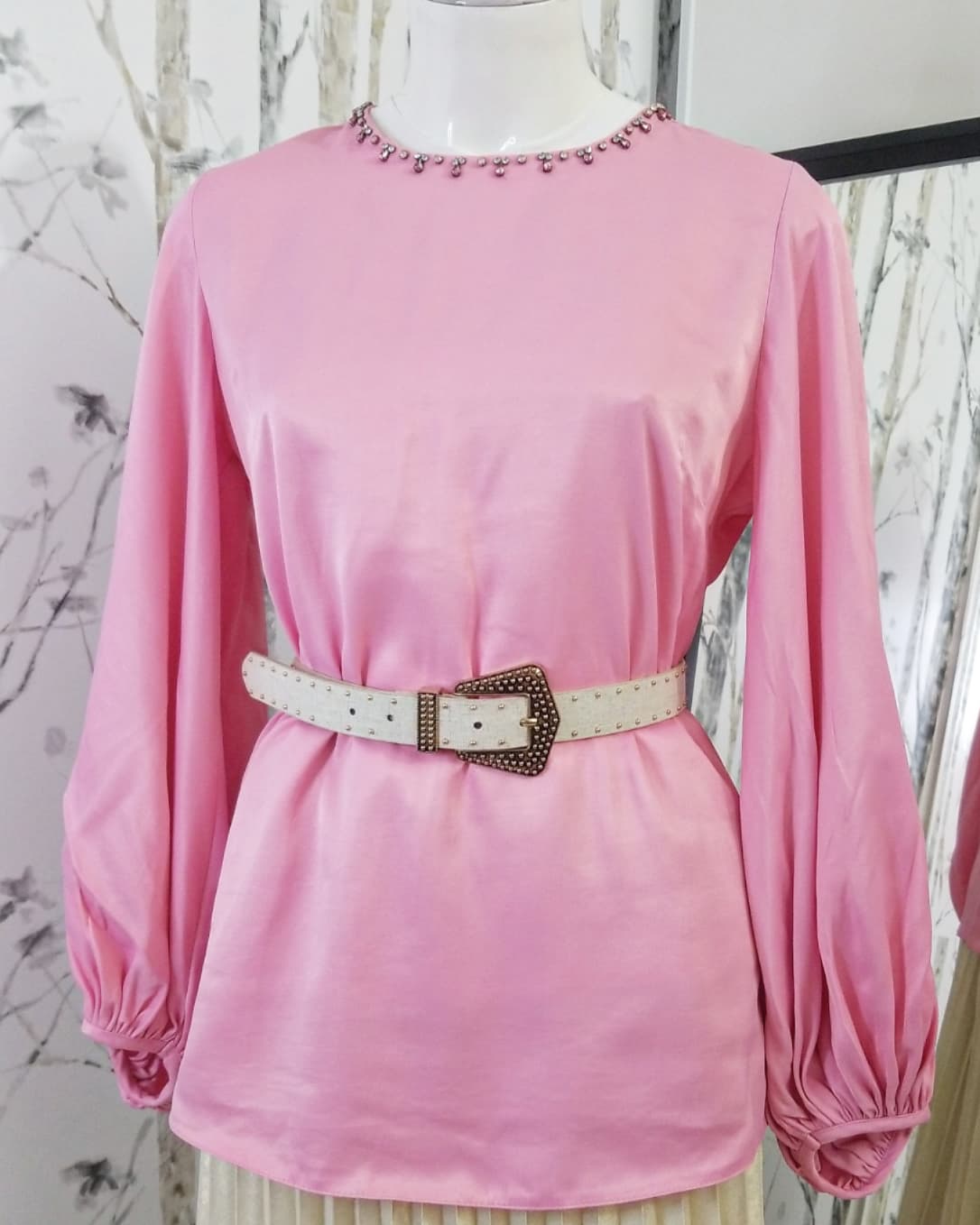 Round-neck Satin Blouse