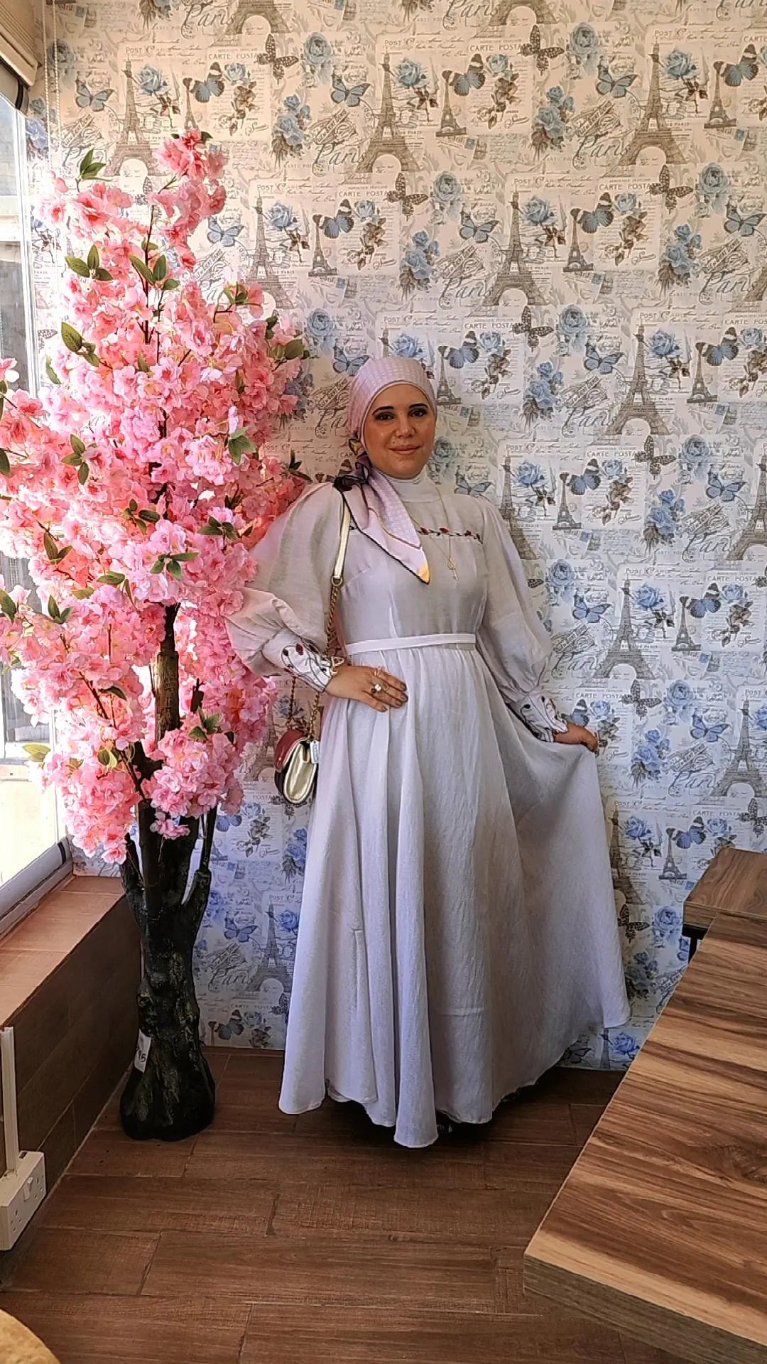 KAYRA Embroidered Judge Collar Long Dress Light Lilac