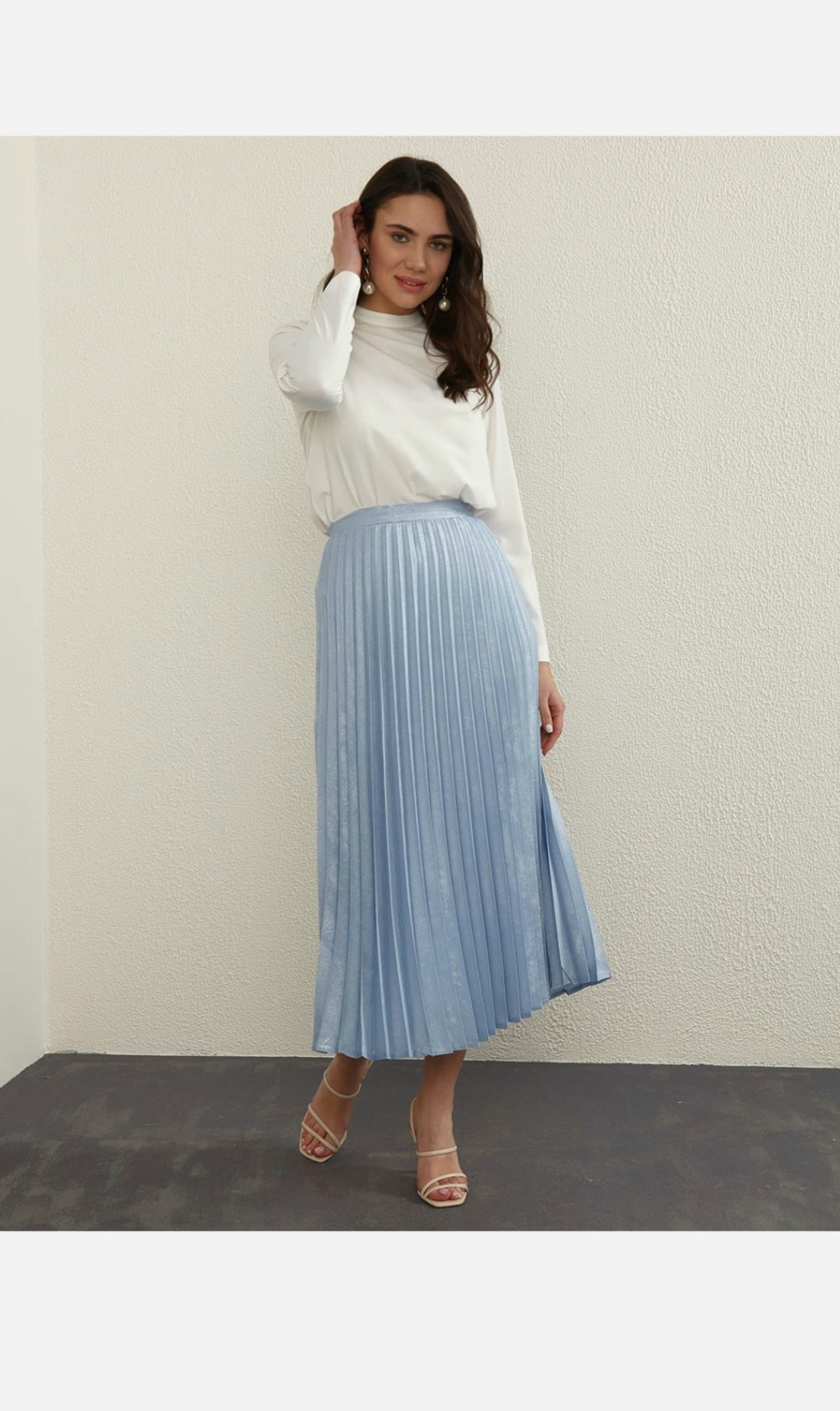Kayra Glittery Jacquard Pleated Skirt Blue B21 12001