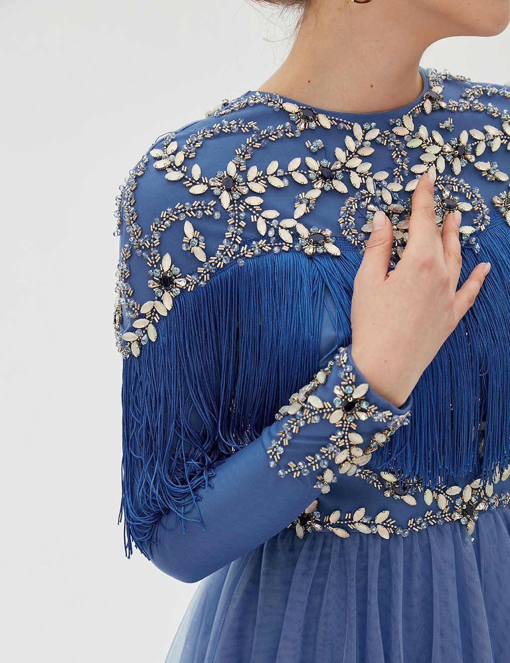 TIARA Fringe Detailed Evening Dress B9 26039 Blue TA-B9-26039-09