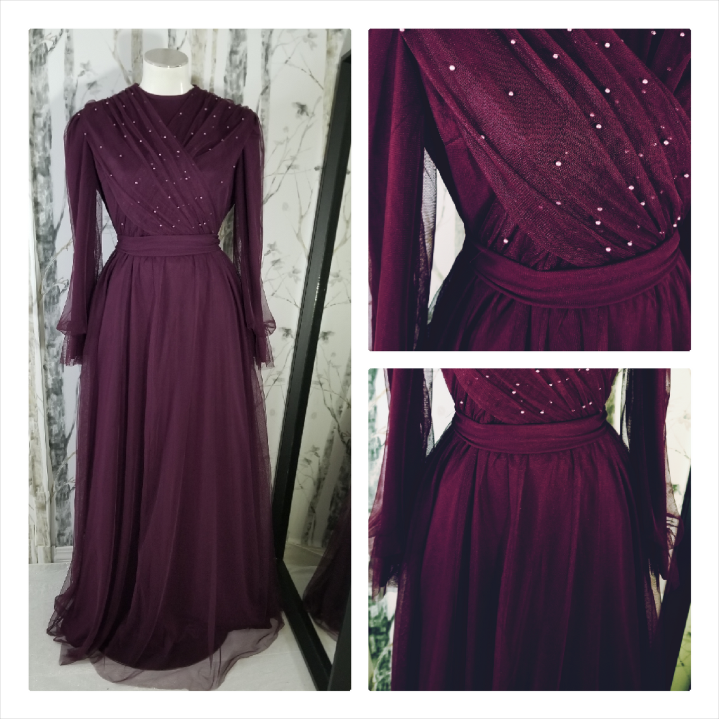 Long Sleeve Tulle Evening Dress
