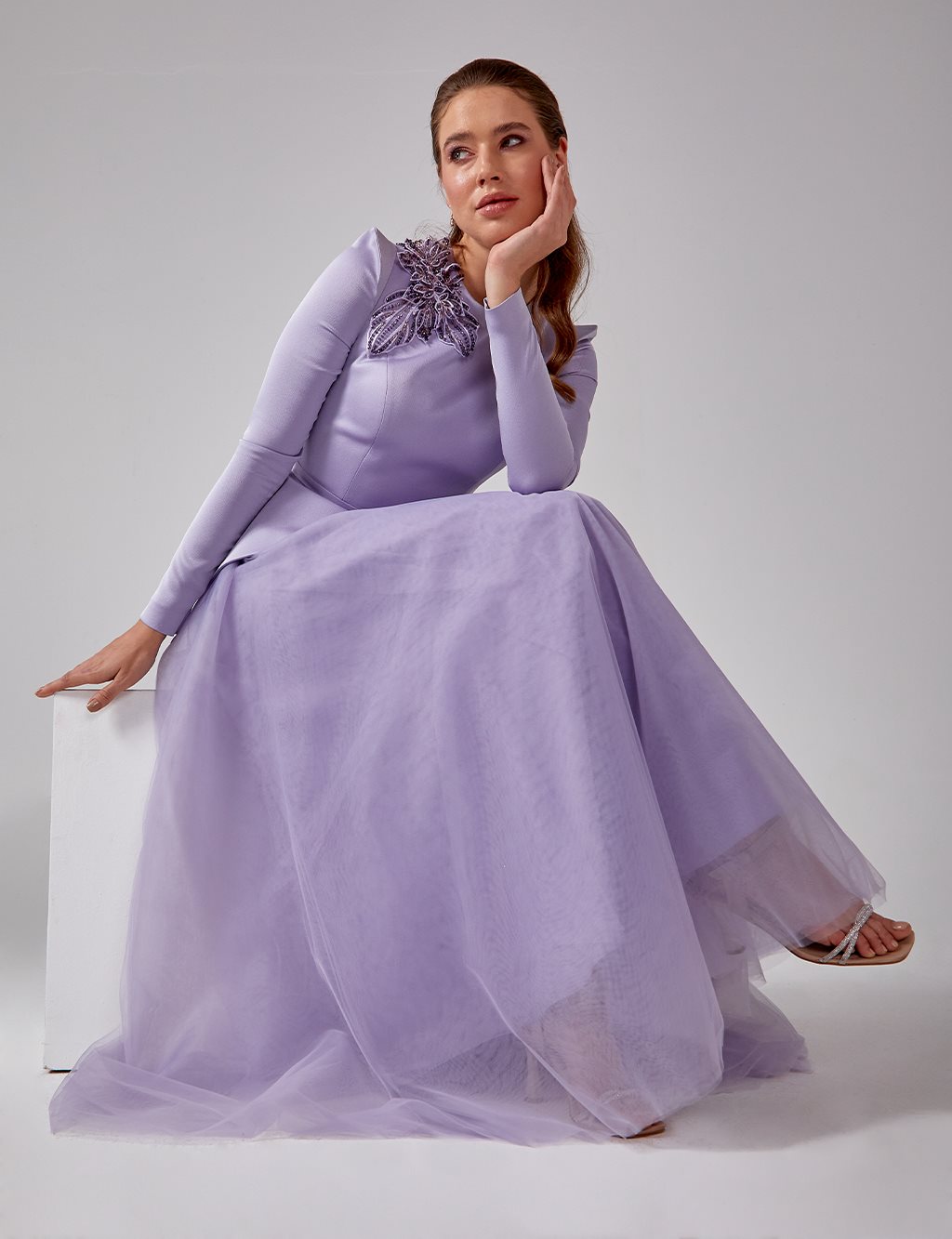 Tiara Tulle Skirt Evening Dress Purple