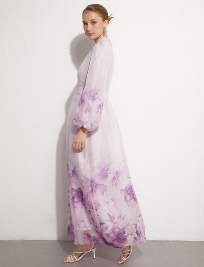 KAYRA Floral Pattern Chiffon Covered Dress Light Lilac
