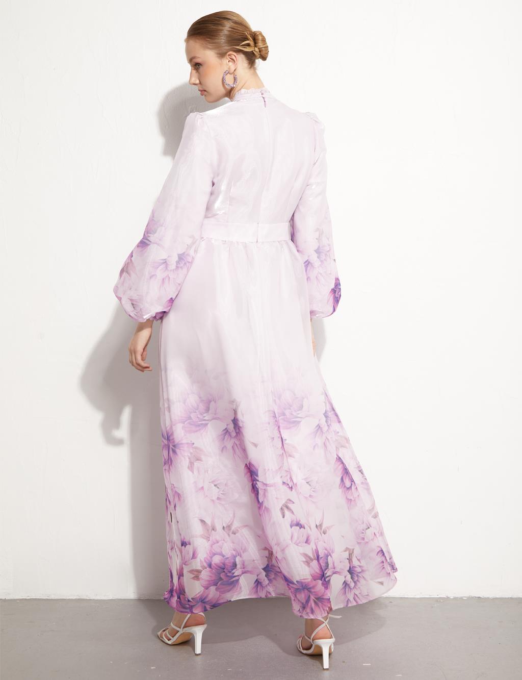 KAYRA Floral Pattern Chiffon Covered Dress Light Lilac