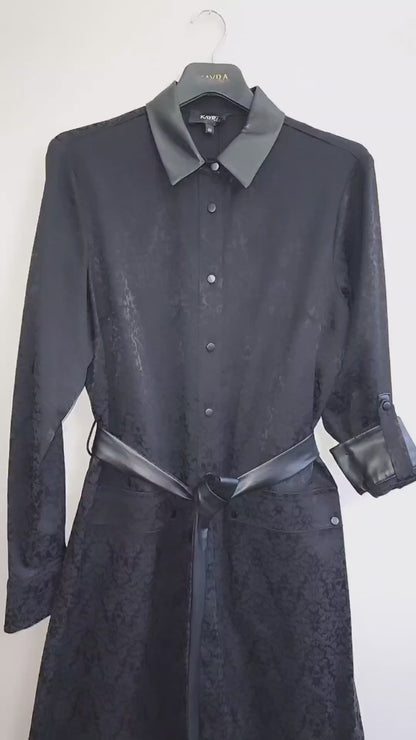 KAYRA Faux Leather Detailed Jacquard Tunic Dress