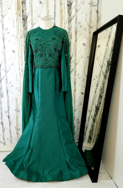 Embroidered Cape Evening Dress