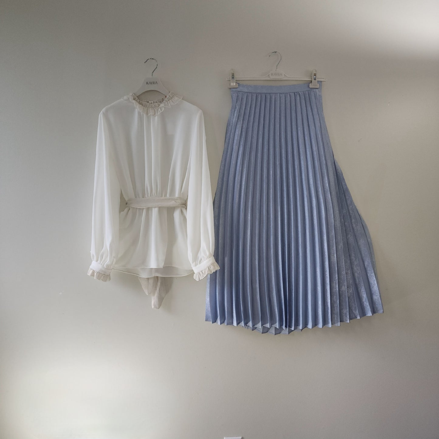 Kayra Glittery Jacquard Pleated Skirt Blue B21 12001