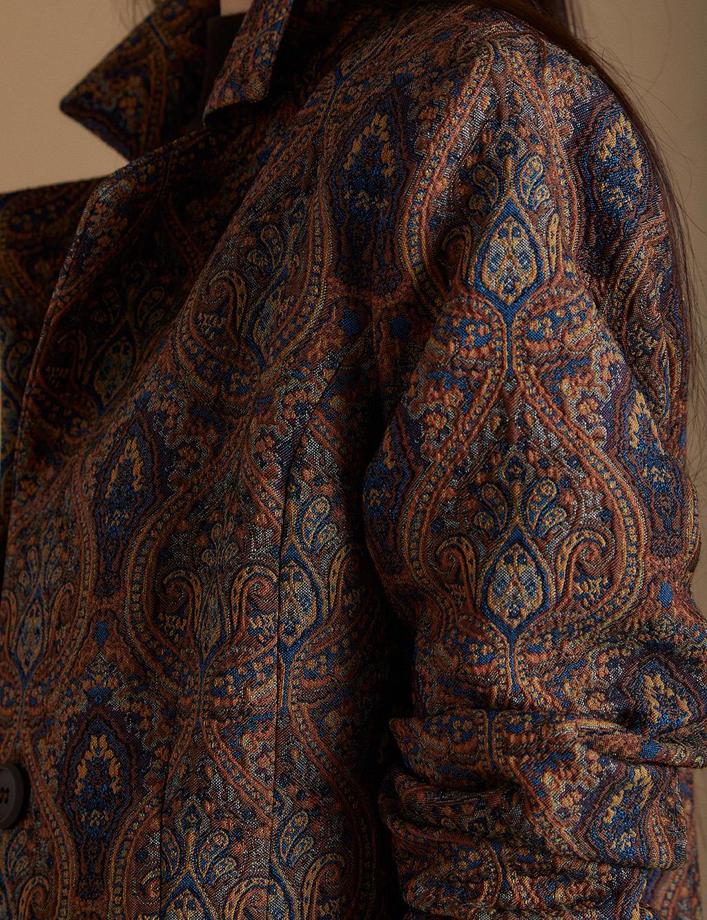 Ethnic Patterned Blazer Jacket Indigo-Camel KA-A22-13098-39-06