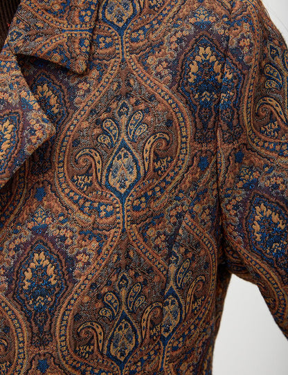 Ethnic Patterned Blazer Jacket Indigo-Camel KA-A22-13098-39-06