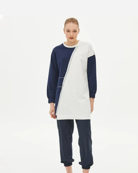KYR Pieced Round Neck Sweatshirt Navy KY-b22-70016-11