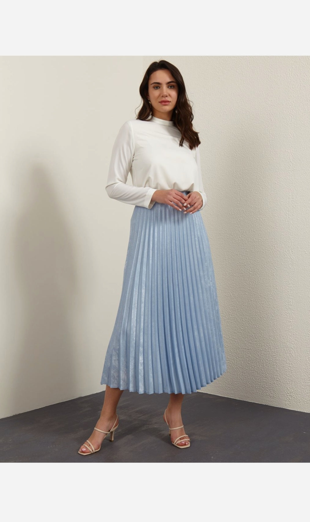 Kayra Glittery Jacquard Pleated Skirt Blue B21 12001
