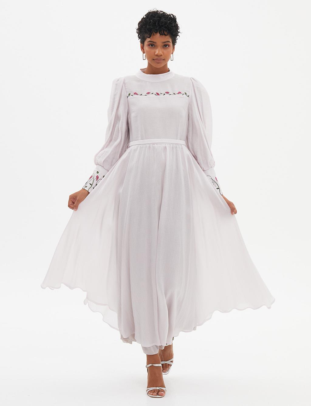 KAYRA Embroidered Judge Collar Long Dress Light Lilac